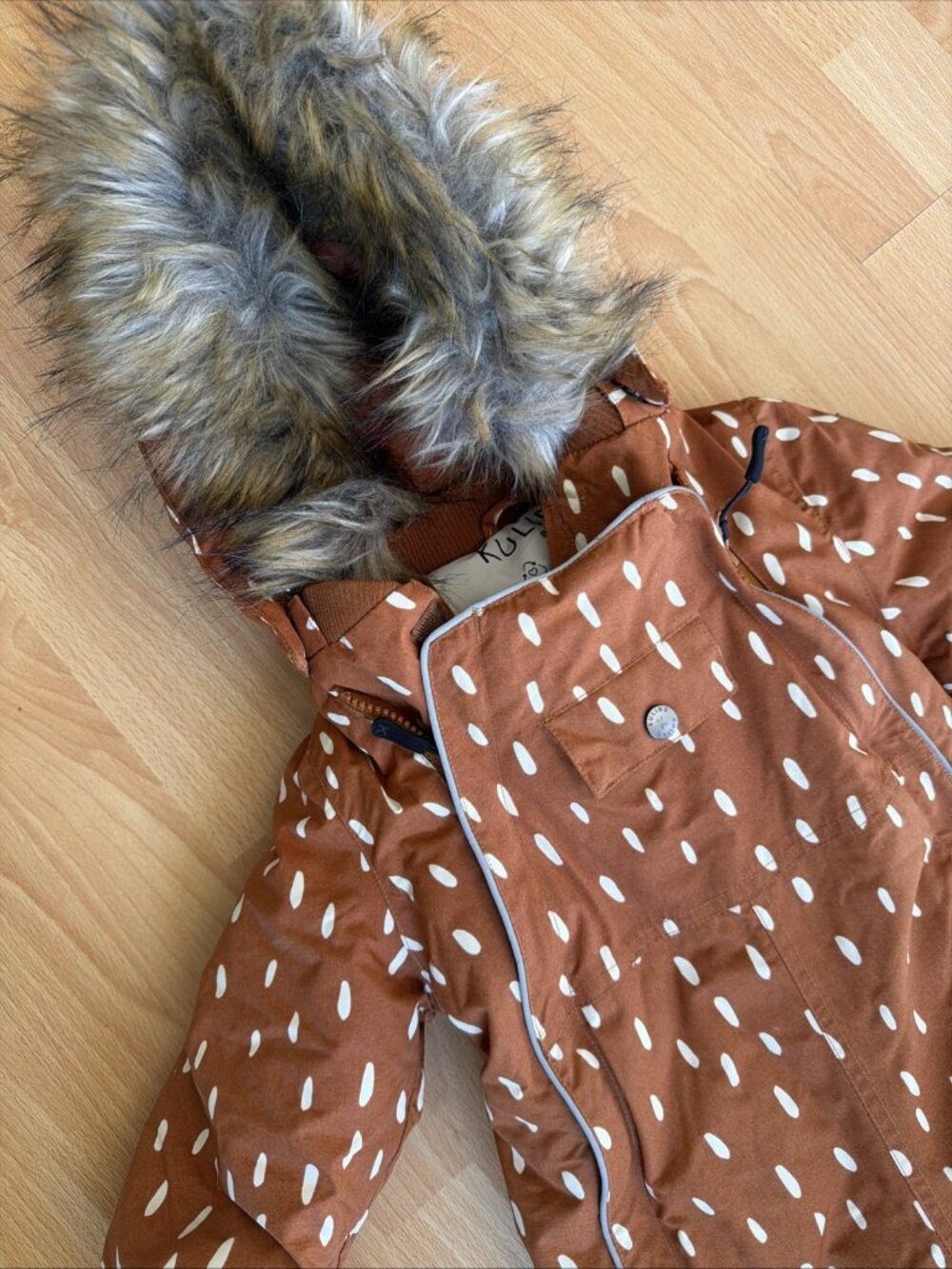 Kids Snow Suit 12M KULING 80cm Boys Girls Burnt Orange Zip Up Fur Hoodie - Picture 5 of 12